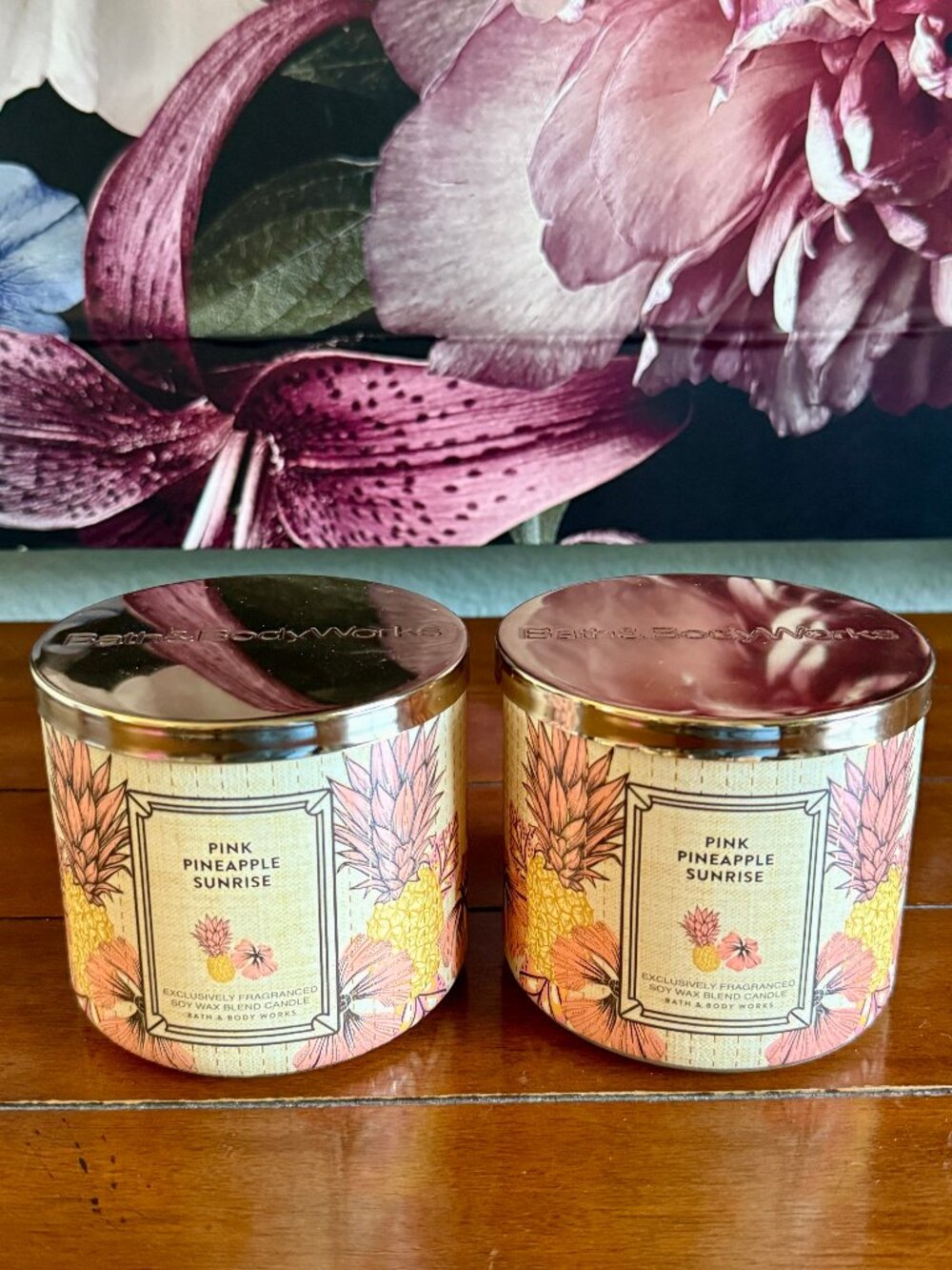 NEW 2-Pc PINK PINEAPPLE SUNRISE 3-Wick Candles Bath & Body Works - Picture 1 of 3